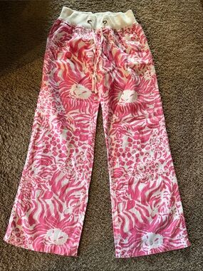 Lily Pulitzer Leon Print Linen Beach Pants 
Pink Size Small